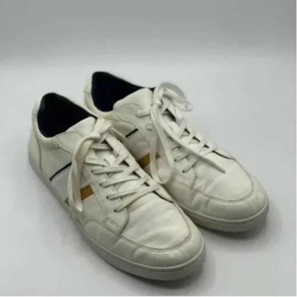 Aldo White Leather Citywalk Casual Court Sneakers Black and Gold Detail Size 9